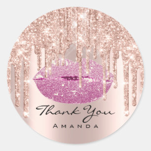 Sticker Rond Merci nuptiale 16e Rose rose lèvres brillantes