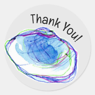 Sticker Rond Merci Ocean Beach Watercolor Seashell