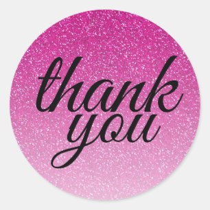 Sticker Rond Merci ombré pailleté rose chaud glamour
