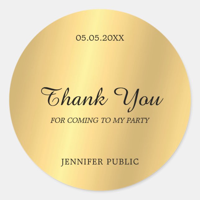 Sticker Rond Merci Or Écriture Manuscrite Texte Glam Chic (Devant)