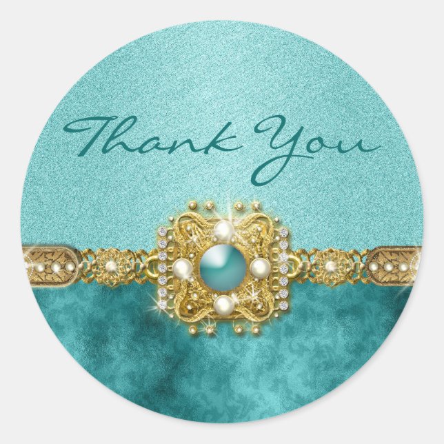 Sticker Rond "Merci" or turquoise (Devant)