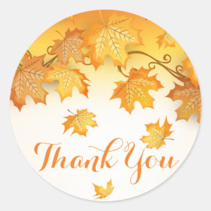 Sticker Rond Merci Orange Feuilles D'automne Rustiques