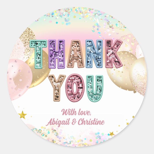 Sticker Rond Merci Paillettes Pastel (Devant)