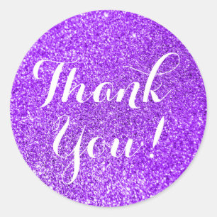 Sticker Rond Merci Paillettes Violettes