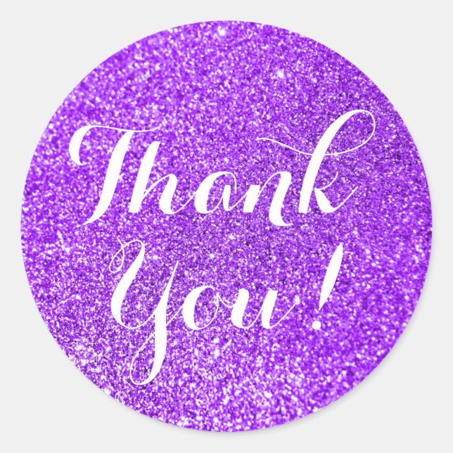 Sticker Rond Merci Paillettes Violettes (Devant)