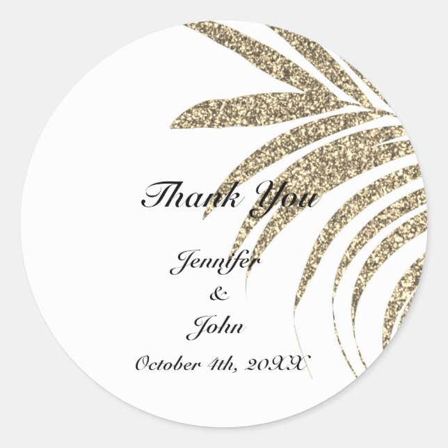 Sticker Rond Merci Palm Tree Gold Leaf Mariage (Devant)
