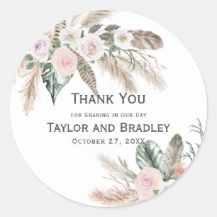 Sticker Rond Merci Pampas Floral Tropical Grass, Plumes