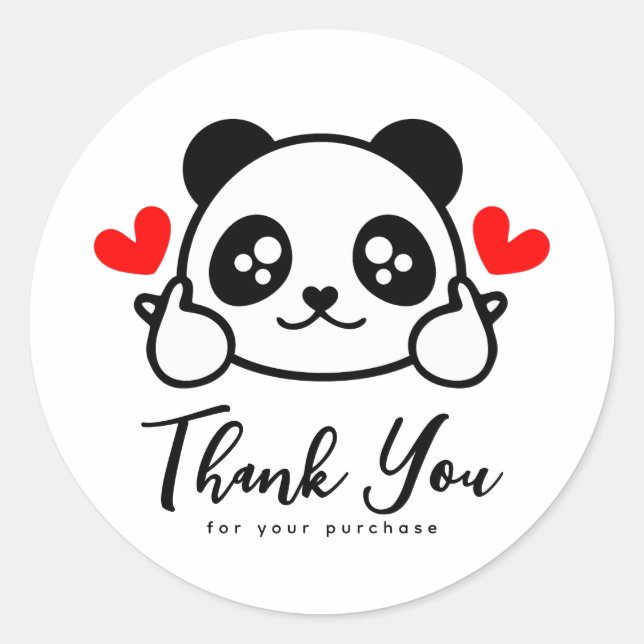 Sticker Rond Merci Panda Cute Pour Votre Achat (Devant)