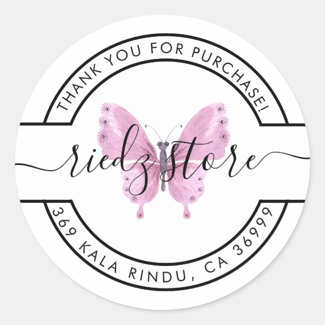 Sticker Rond Merci papillon (Devant)