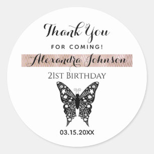 Sticker Rond Merci, Papillon d'anniversaire 21 ans
