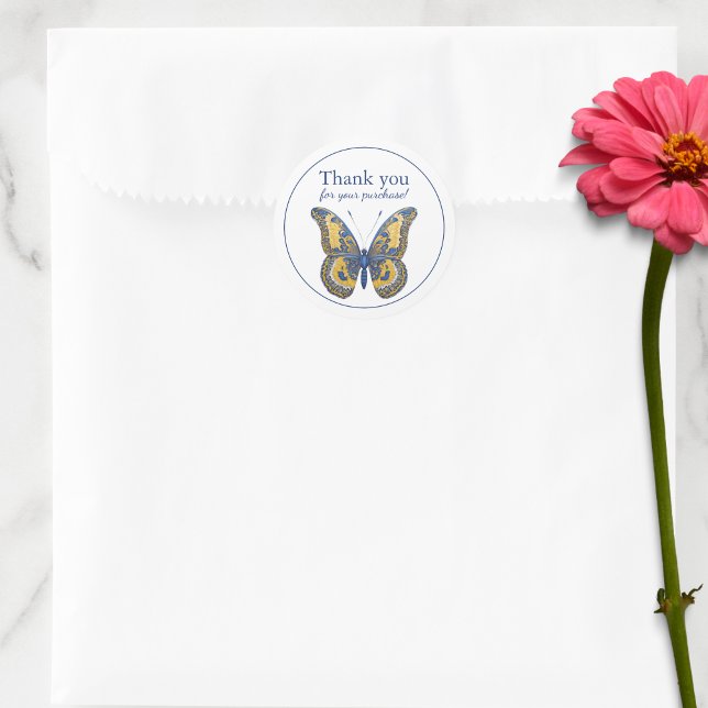 Sticker Rond Merci papillon pour votre achat (Créateur téléchargé)