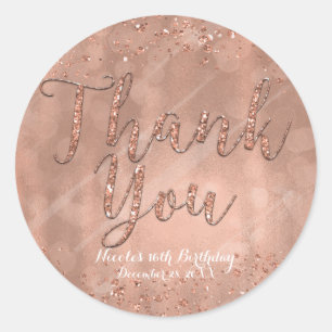 Sticker Rond MERCI Parti Rose Rose Gold Glamor Favoriser