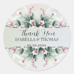 Sticker Rond Merci pastel floral élégant Mariage