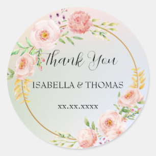 Sticker Rond Merci pastel floral élégant Mariage
