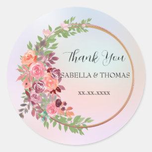 Sticker Rond Merci pastel floral élégant Mariage