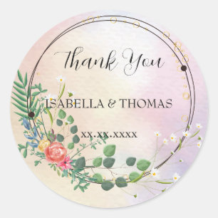 Sticker Rond Merci pastel floral élégant Mariage