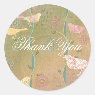 Sticker rond Merci Pastel Flower Birds