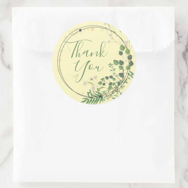 Sticker Rond Merci Pastel Vert Jaune Wreath (Sac)