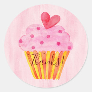 Sticker Rond Merci ! pasteolore cupcake rose merci