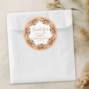 Sticker Rond Merci Peach Floral Wreath Bridal Luncheon