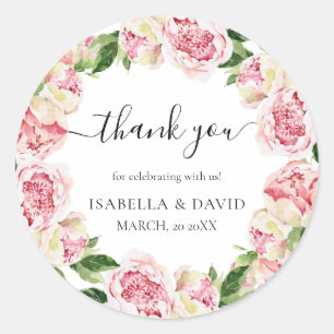 Sticker Rond Merci Peonies Fête des mariées romantique florale