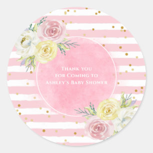 Sticker Rond Merci Personnalisable de fleurs d'aquarelle rose