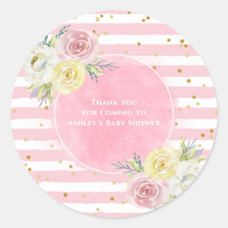 Sticker Rond Merci Personnalisable de fleurs d'aquarelle rose