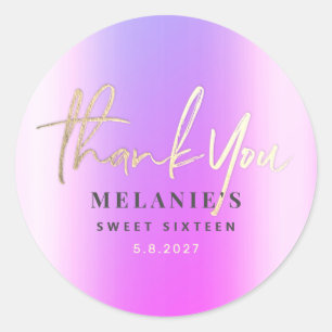 Sticker Rond Merci Personnalisé 16ème Mariage Purple Gold