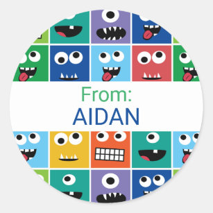 Sticker Rond Merci personnalisé de la fête Monster pour enfants