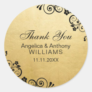 Sticker Rond Merci personnalisé de mariage de feuille d'or de