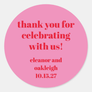 Sticker Rond Merci personnalisé Mariage moderne rose gras