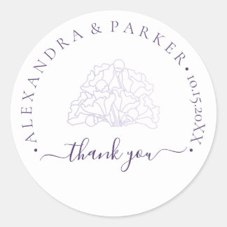 Sticker Rond Merci personnalisé Mariage violet floral
