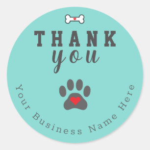 Sticker Rond Merci Personnalisé Paw Dog, Couleur Bleu Mint