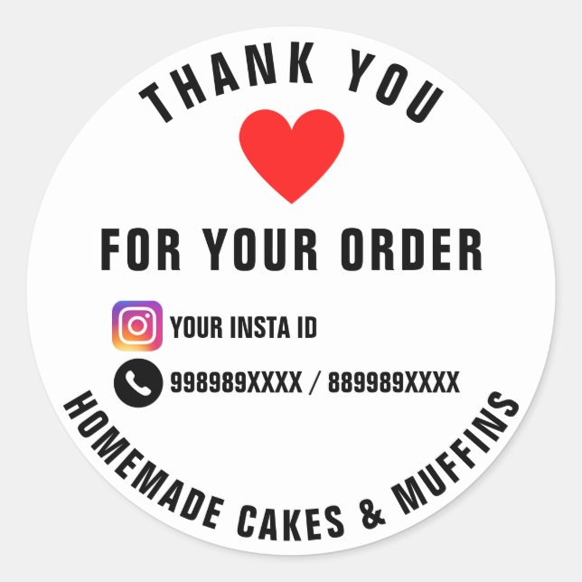Sticker Rond Merci personnalisé pour votre commande Boulangerie (Devant)