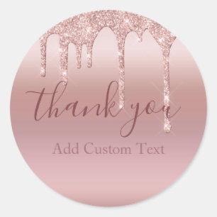 Sticker Rond Merci personnalisé Rose Gold Parties scintillant D