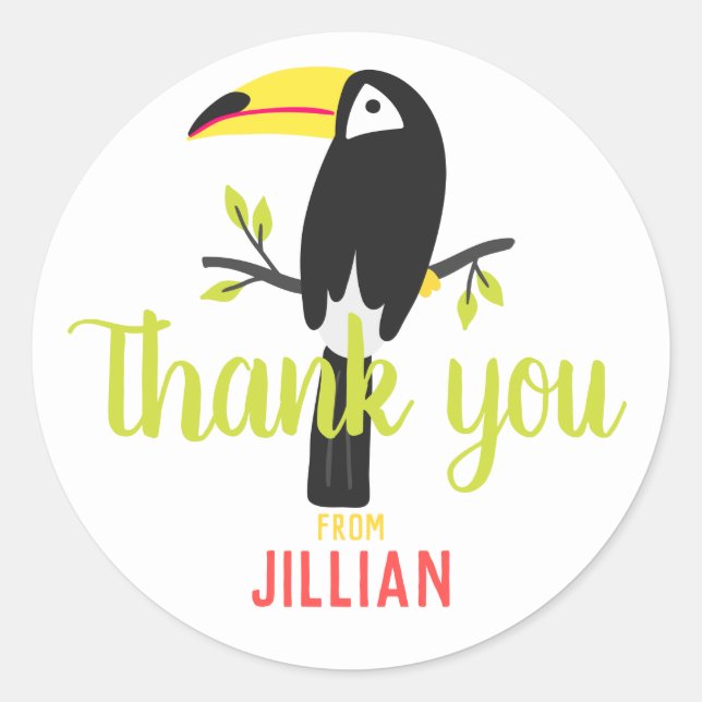 Sticker Rond Merci personnalisé Tropical Toucan (Devant)