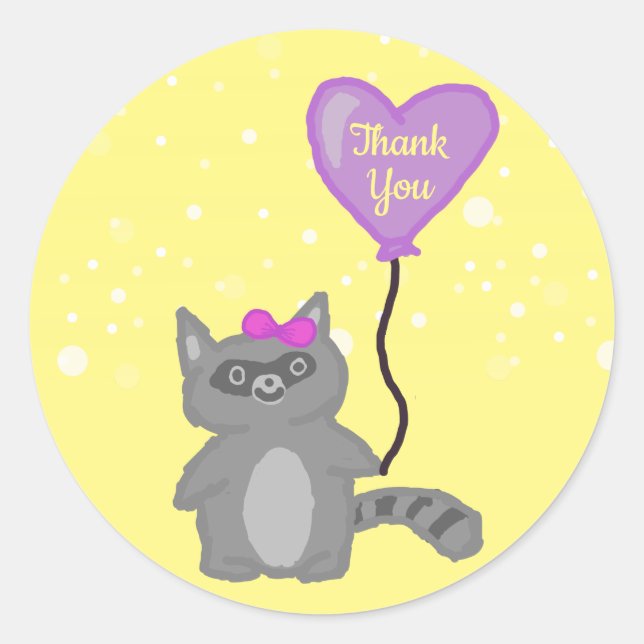 Sticker Rond Merci Petit Raton Laveur Jaune (Devant)