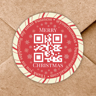 Sticker Rond merci petite entreprise code qr noël rouge