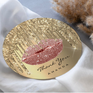 Sticker Rond Merci Petite Entreprise Nom Gold Rose Parties scin