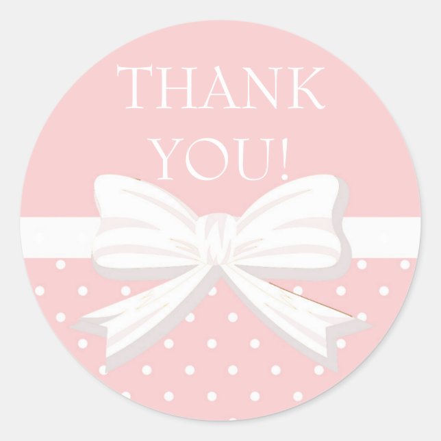 Sticker Rond Merci Petite Fille aux Points Blancs et Roses (Devant)