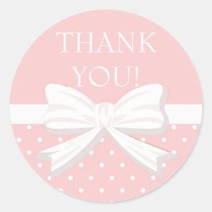 Sticker Rond Merci Petite Fille aux Points Blancs et Roses
