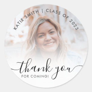 Sticker Rond Merci photo de graduation en calligraphie moderne