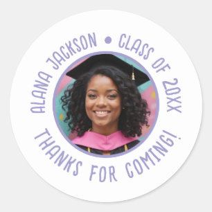 Sticker Rond Merci photo de graduation personnalisée Favoriser