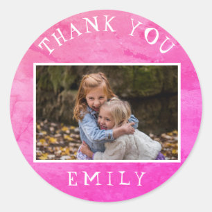 Sticker Rond Merci photo fille enfant rose mignonne