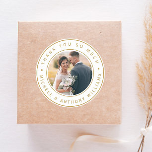 Sticker Rond Merci photo Mariage Gold Modern