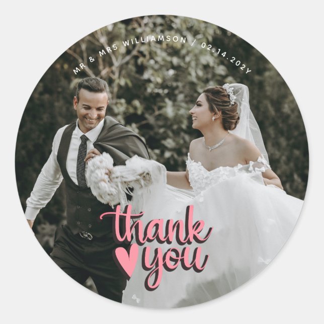 Sticker Rond Merci photo Mariage moderne (Devant)
