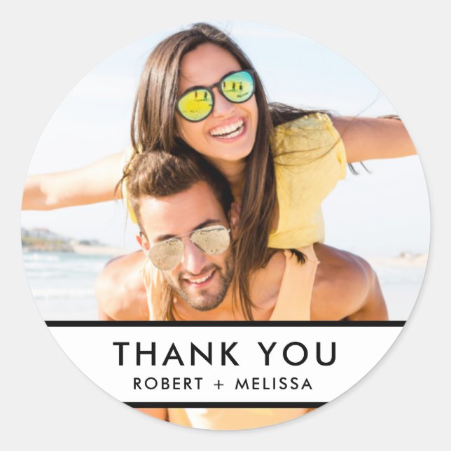 Sticker Rond Merci photo Mariage simple (Devant)