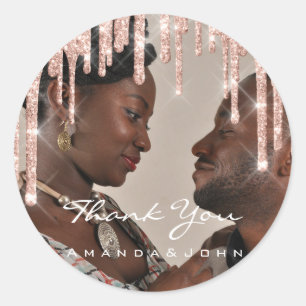 Sticker Rond Merci photo Nom de mariage Favor Rose Parties scin