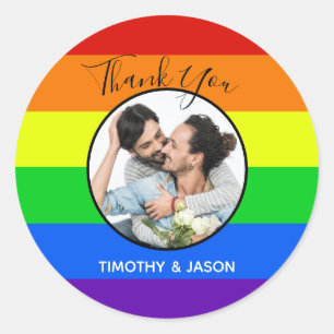 Sticker Rond Merci photo personnalisé Gay pride Rainbow Mariage