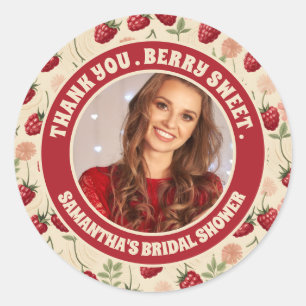 Sticker Rond Merci photo Retro Fête des mariées framboise